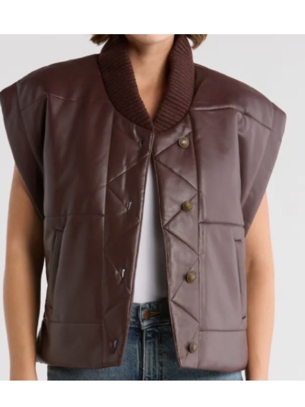 Truth by Republic Faux Leather Cap Sleeve Quilted Vest Brown Size S NWT